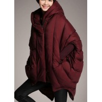 Trendy Mulberry hooded zippered Cloak Sleeves Winter Duck Down coat