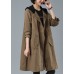 Unique Khaki Loose Patchwork Pockets Fall Hoodie Coat
