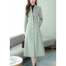 Mint Green Embroideried Floral Woolen Maxi Trench Coat Long Sleeve