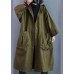 Elegant Army Green Pockets Button Fall Hooded Long sleeve Trench Coats