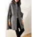 Fine Grey Plaid O-Neck Button Fall Woolen Three Quarter sleeve parka
