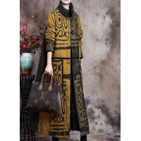 Beautiful Yellow Stand Collar Button Winter Cotton Parka Long sleeve