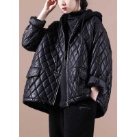 Luxury Black hooded zippered Patchwork Winter Winter Coats Long sleeve