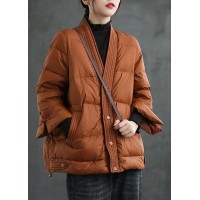 Caramel V Neck Button Thick fashion Winter Duck Down Jackets