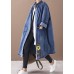 French denim blue Plus Size box coat Shape stand collar drawstring coat