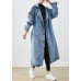 Art Light Blue Lapel Double Breast Denim Trench Coats Fall