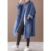 French denim blue Plus Size box coat Shape stand collar drawstring coat
