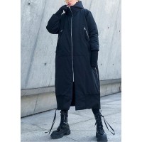 Fine black winter parkas oversize hooded zippered winter coats
