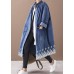 French denim blue Plus Size box coat Shape stand collar drawstring coat