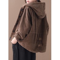 Fine Chocolate Hooded Corduroy Winter Coats Warm Outwear