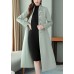 Mint Green Embroideried Floral Woolen Maxi Trench Coat Long Sleeve