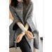 Fine Grey Plaid O-Neck Button Fall Woolen Three Quarter sleeve parka