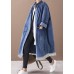 French denim blue Plus Size box coat Shape stand collar drawstring coat