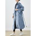 Art Light Blue Lapel Double Breast Denim Trench Coats Fall