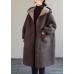 Women Blue Hooded Button Faux Fur Winter Coat