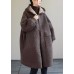 Women Blue Hooded Button Faux Fur Winter Coat