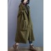 Elegant Army Green Pockets Button Fall Hooded Long sleeve Trench Coats