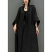 Boutique Black Oversized Pockets Jacquard Silk Trench Coats Fall