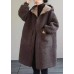 Women Blue Hooded Button Faux Fur Winter Coat