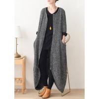 vintage gray woolen coats oversized Winter coat v neck asymmetric winter women coats