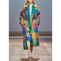 French Rainbow Oversized Double Breast Woolen Trench Fall