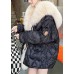 Women Green Fur Collar Oversized Duck Down Puffers Jackets Winter