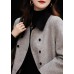French Grey Double Breast Patchwork Woolen Trench Fall