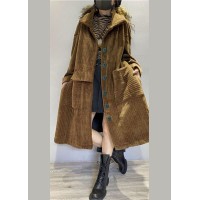 Chic Coffee Pockets Button Corduroy Loose Fall Long sleeve Coats