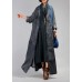 New plus size maxi coat fall denim black Notched Large pockets coat for woman