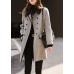 French Grey Double Breast Patchwork Woolen Trench Fall