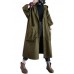 Elegant Army Green Pockets Button Fall Hooded Long sleeve Trench Coats