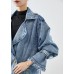 Art Light Blue Lapel Double Breast Denim Trench Coats Fall