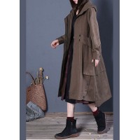 Chic Coffee Loose zippered Button Fall Hoodie Coat trench coats