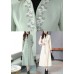 Mint Green Embroideried Floral Woolen Maxi Trench Coat Long Sleeve