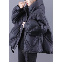 Beautiful Black hooded Loose zippered Warm Winter Duck Down Jacket