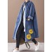 French denim blue Plus Size box coat Shape stand collar drawstring coat