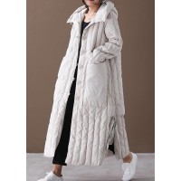Free Shipping-luxury Plus Size Winter Overcoat Beige Hooded Large Pockets Coat