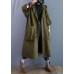 Elegant Army Green Pockets Button Fall Hooded Long sleeve Trench Coats