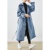 Art Light Blue Lapel Double Breast Denim Trench Coats Fall