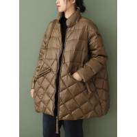 Boutique Chocolate zippered Pockets Loose Winter Down Coat
