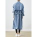 Art Light Blue Lapel Double Breast Denim Trench Coats Fall