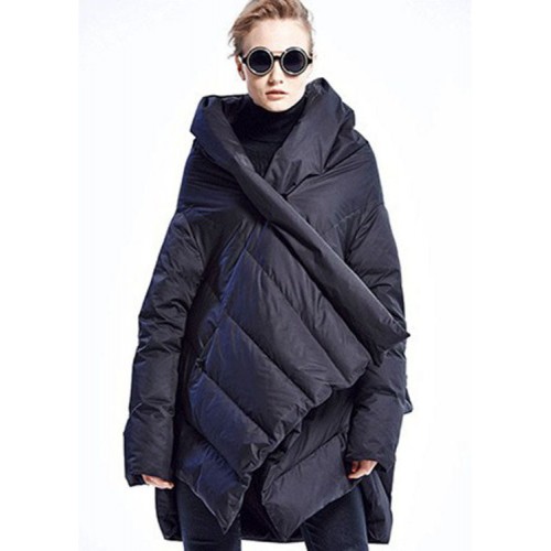 Black fashion Cloak asymmetrical design Thick Winter Duck Down Coat Black fashion Cloak asymmetrical design Thick Winter Duck Down Coat