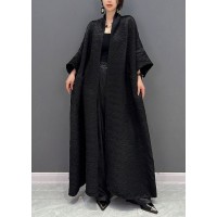 Boutique Black Oversized Pockets Jacquard Silk Trench Coats Fall