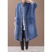 French denim blue Plus Size box coat Shape stand collar drawstring coat