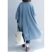 women blue wool overcoat Loose fitting long winter coat fall jackets Batwing Sleeve