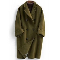 Woolen Coat trendy plus size long double breast women coats Notched