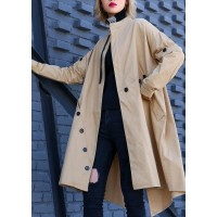 Elegant khaki Coat Women plus size medium length stand collar asymmetric coat