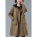 Unique Khaki Loose Patchwork Pockets Fall Hoodie Coat