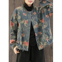 Casual retro Print Button Fall Denim Coat