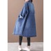 French denim blue Plus Size box coat Shape stand collar drawstring coat